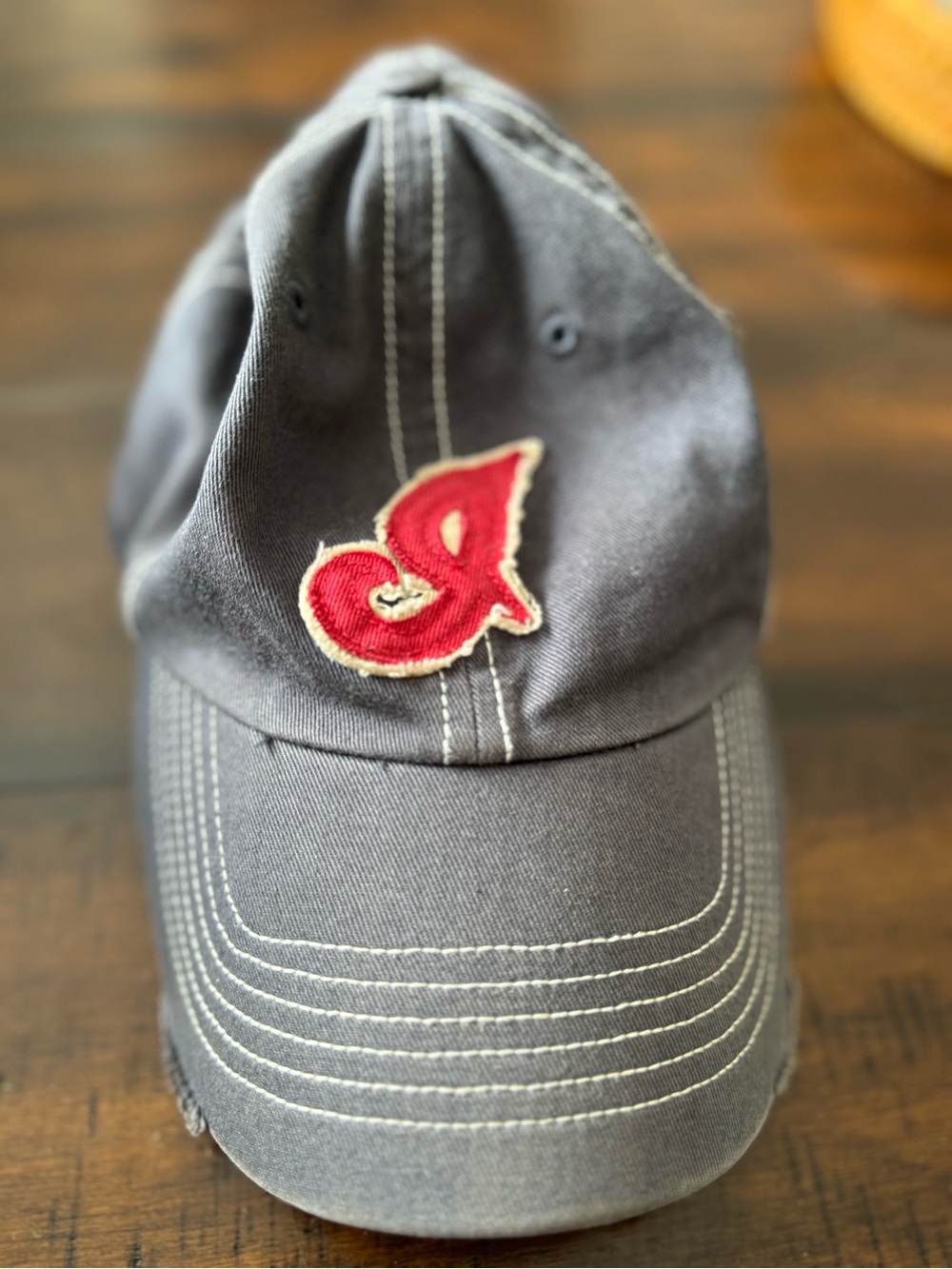 Vintage Indians Gray Baseball Cap with Red Embroidered Patch